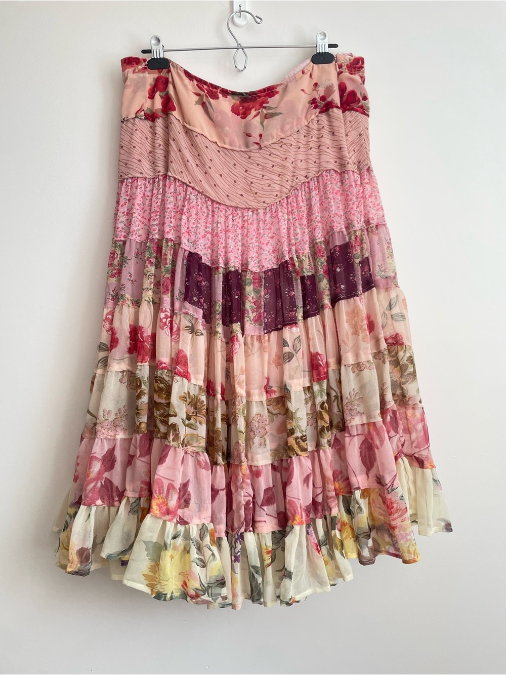Vintage Romantic Floral Print Tiered Skirt